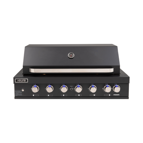 Euro 1200 Black 6 burner built in BBQ with roasting hood.