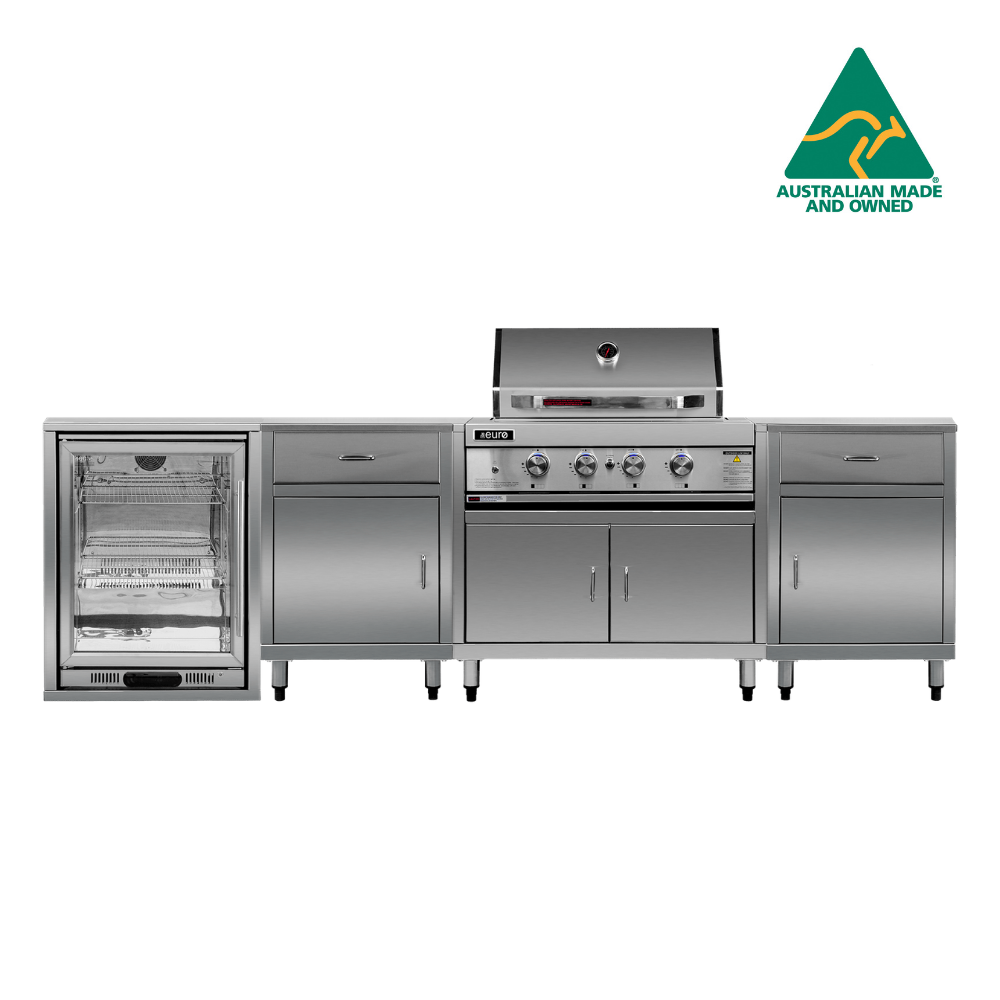 Australian made Modular stainless steel outdoor kitchen with 4 burner BBQ and fridge
